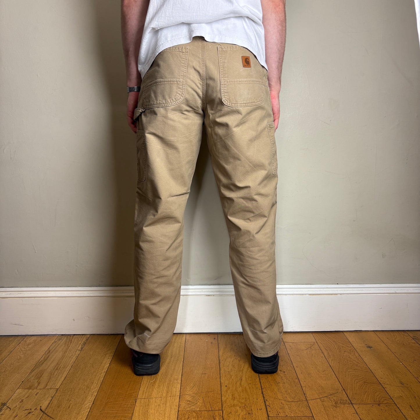 Vintage Carhartt Brown Cream Workwear Carpenter Baggy Trousers - 32R