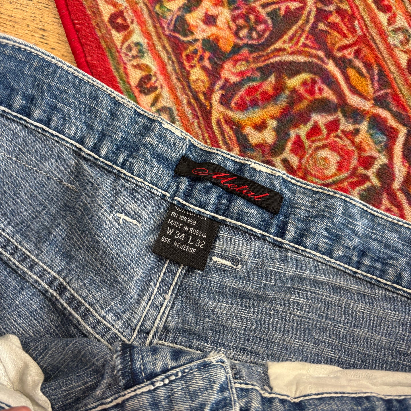 Vintage Metal Blue Carpenter Embroidered Y2K Hip Hop Baggy Jeans - 32