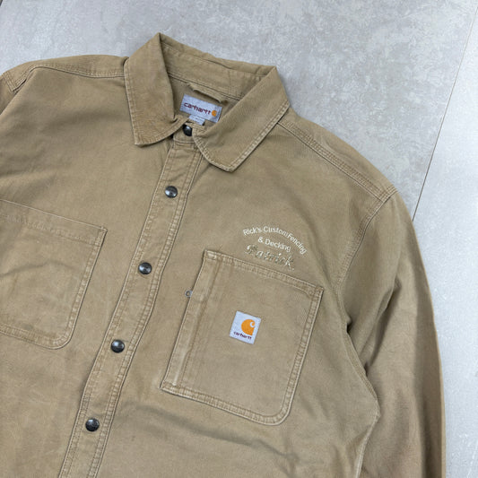 Vintage Carhartt Michigan Chore Cream Brown Workwear Jacket - L