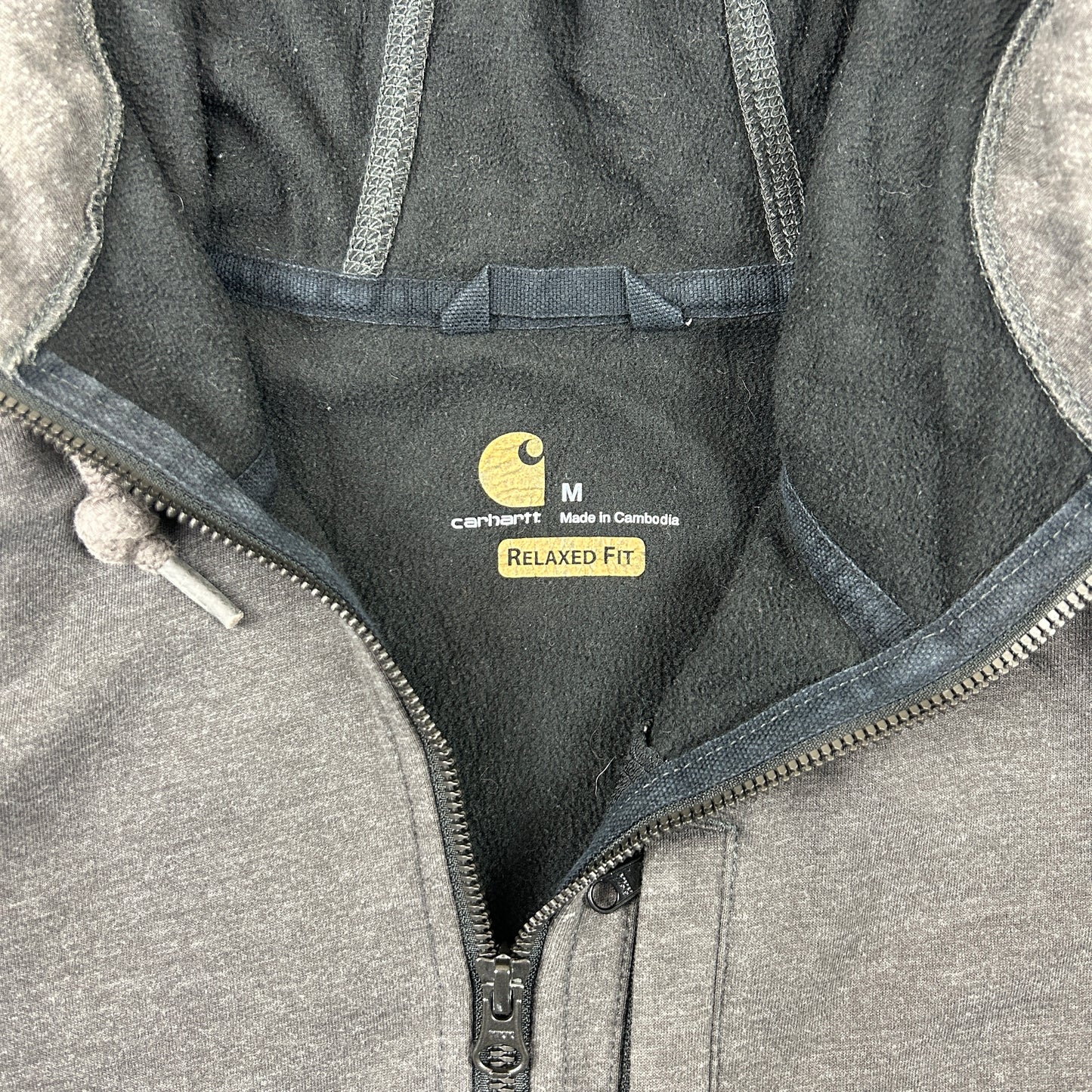 Vintage Carhartt Zip Pocket Logo Embroidered Grey Hoodie Sweatshirt - M