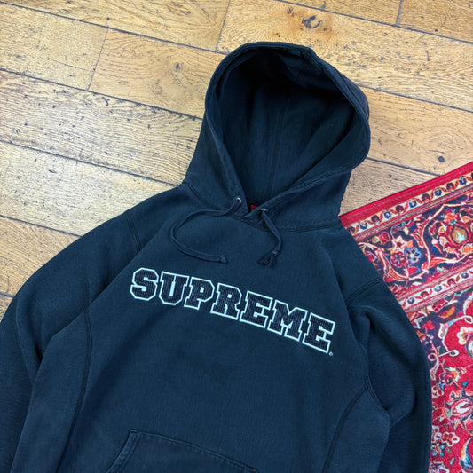 Supreme Black Spellout Embroidered Hoodie Sweatshirt - M