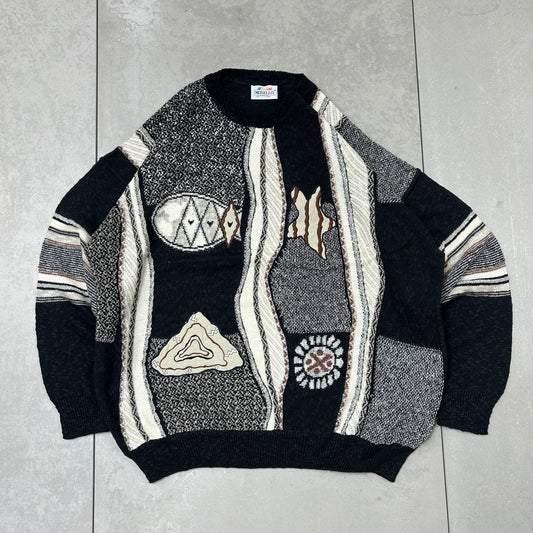 Vintage Coogi Style Italian Chunky Knit Black Jumper - XL