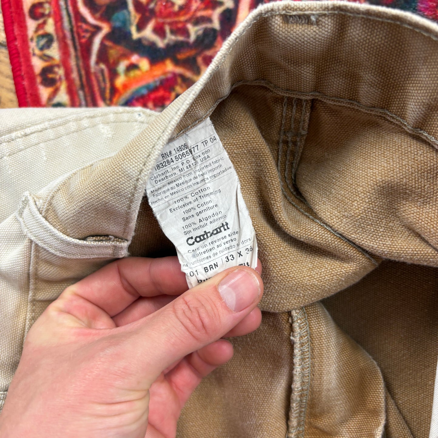 Vintage Carhartt Cream Double Knee Workwear Carpenter Baggy Trousers - 33