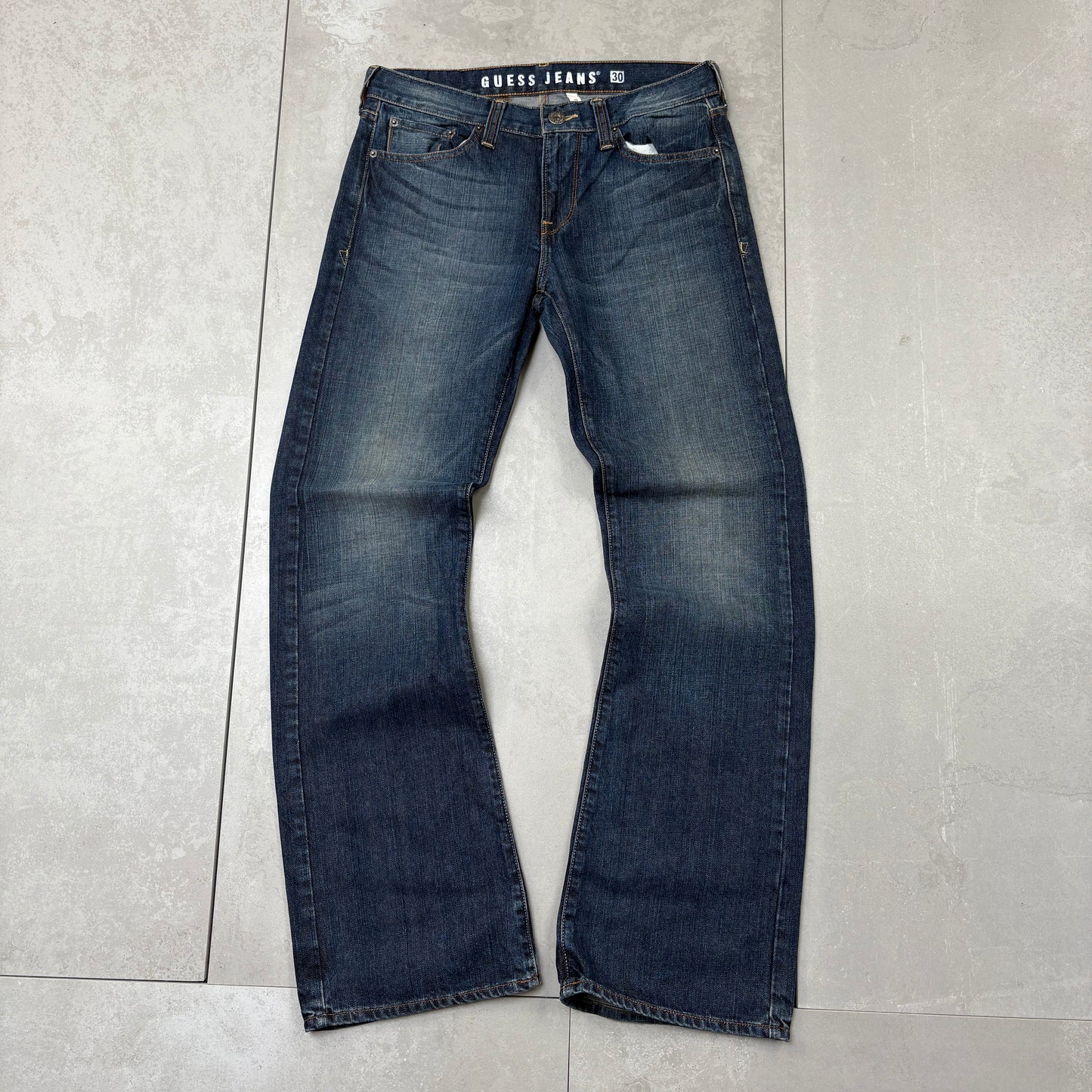 Vintage Guess Embroidered Hip Hop Bootcut Blue Jeans - 33