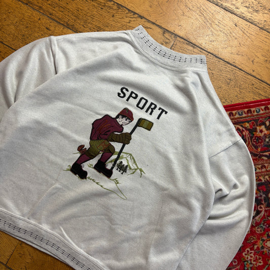 Vintage 90s Sport Grey Boxy Embroidered Sweatshirt - XL