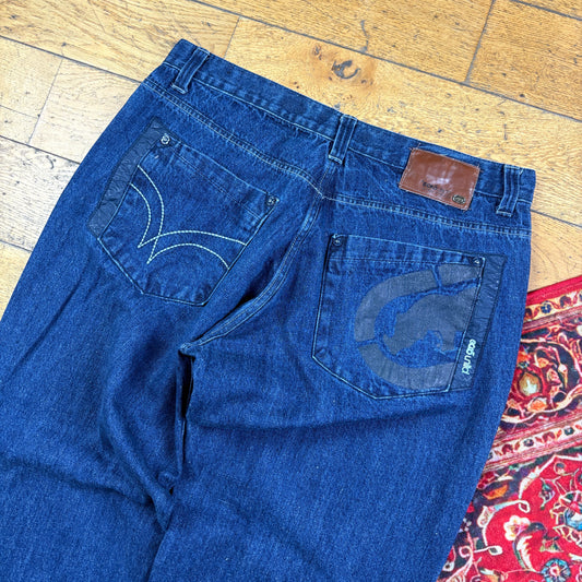 Vintage Ecko UNLTD Blue Embroidered Y2K Hip Hop Baggy Jeans - 38