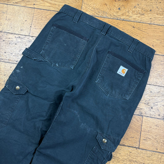 Vintage Carhartt Black Double Knee Cargo Workwear Carpenter Baggy Trousers - 34