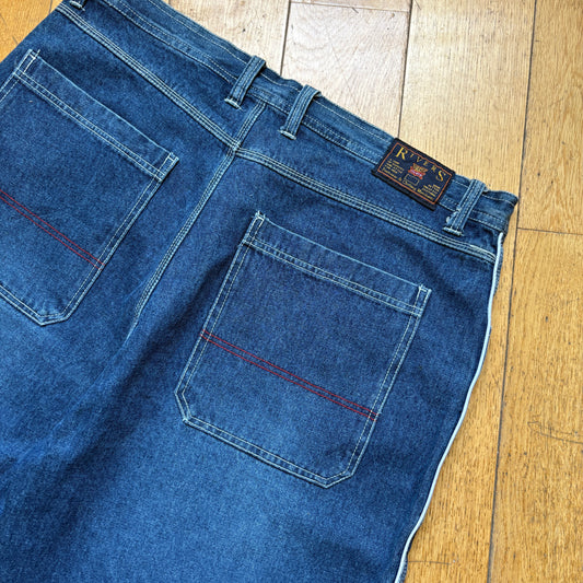 Vintage Embroidered Blue Hip Hop Baggy Shorts Jorts - 40