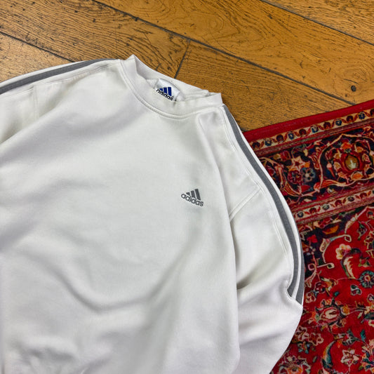Vintage 90s Adidas White Embroidered Sweatshirt - XL