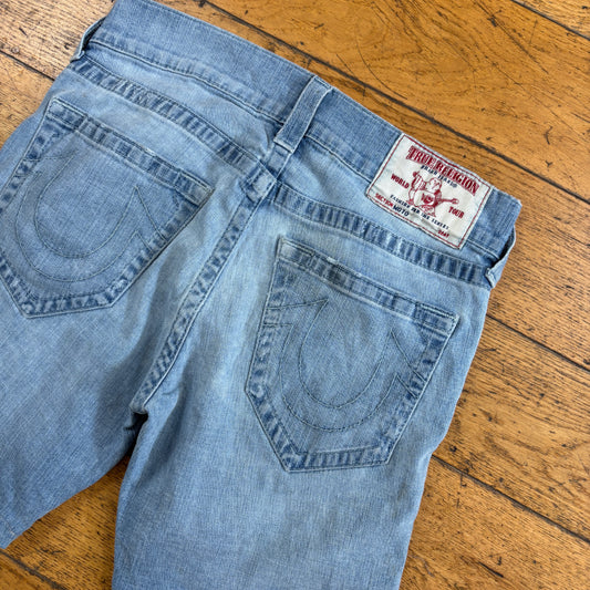 Vintage True Religion Moto Blue Embroidered Y2K Shorts Jorts - 30