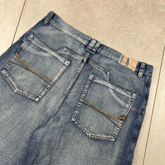 Vintage Embroidered Hip Hop Baggy Blue Shorts Jorts - 38