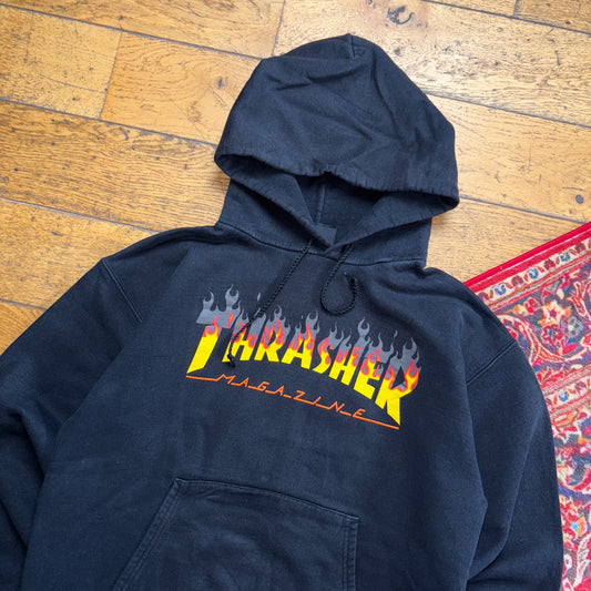 Vintage Thrasher Black Skate Flames Hoodie Sweatshirt - S