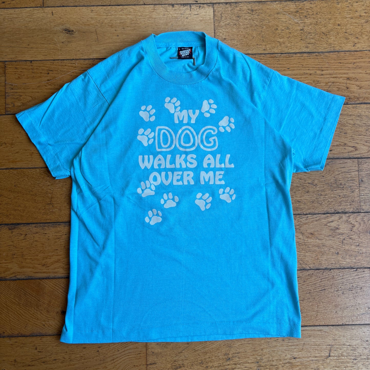 Vintage 90s Dog Funny Single Stitch Blue Graphic T-Shirt - S
