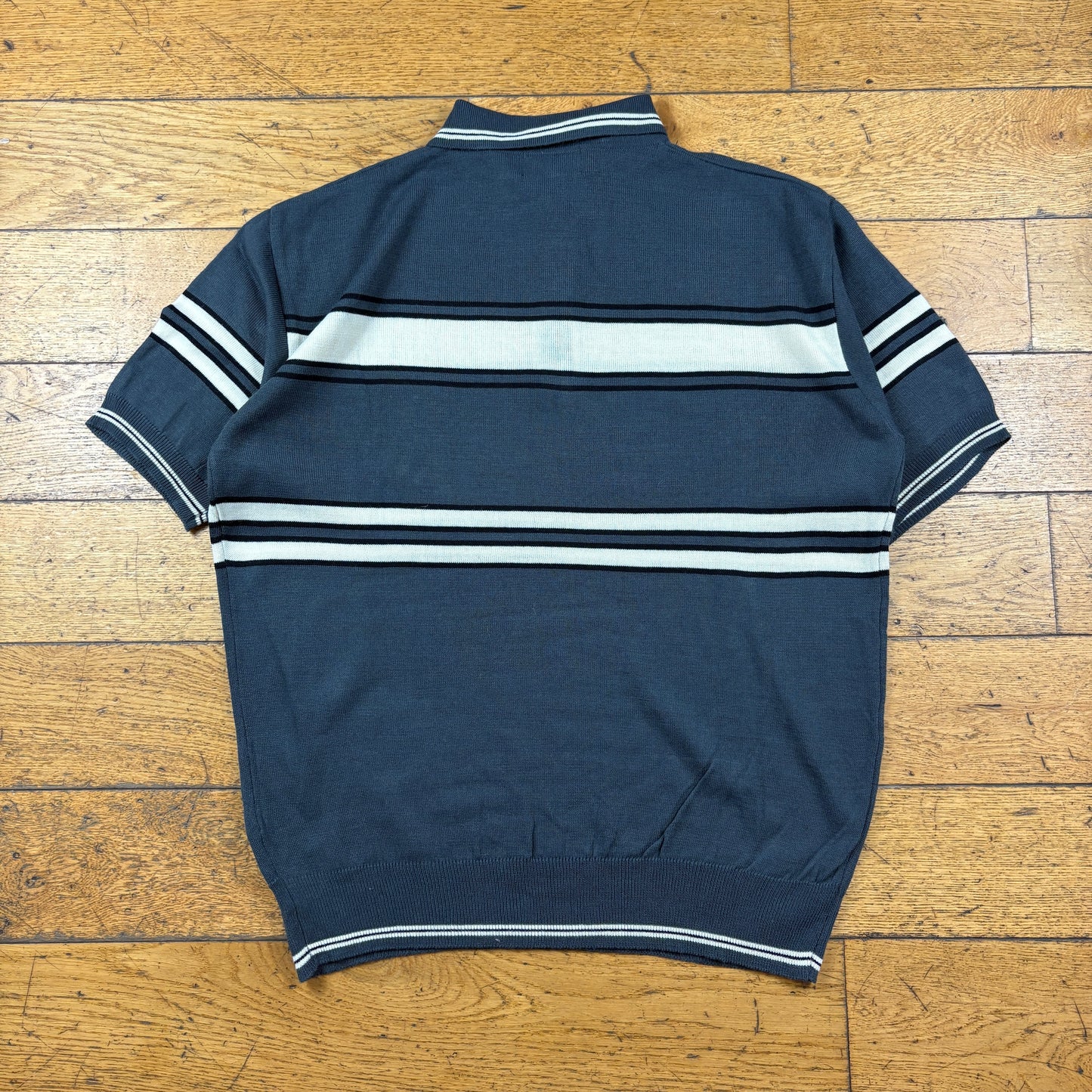 Vintage Grey Stripe Polo T-Shirt - L
