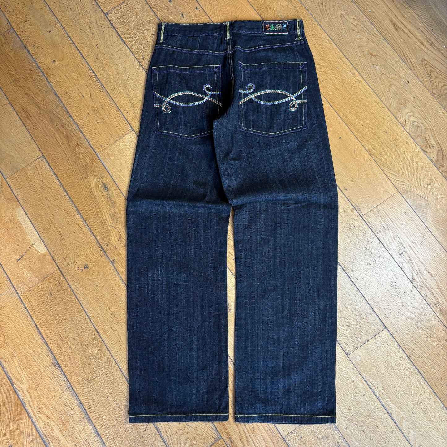 Vintage CSMX Embroidered Hip Hop Black Baggy Jeans - 34