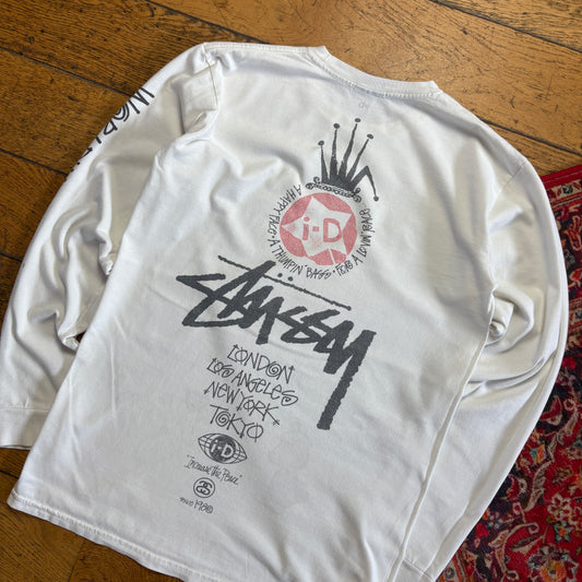 Vintage Stussy White Long Sleeve Graphic T-Shirt - XS