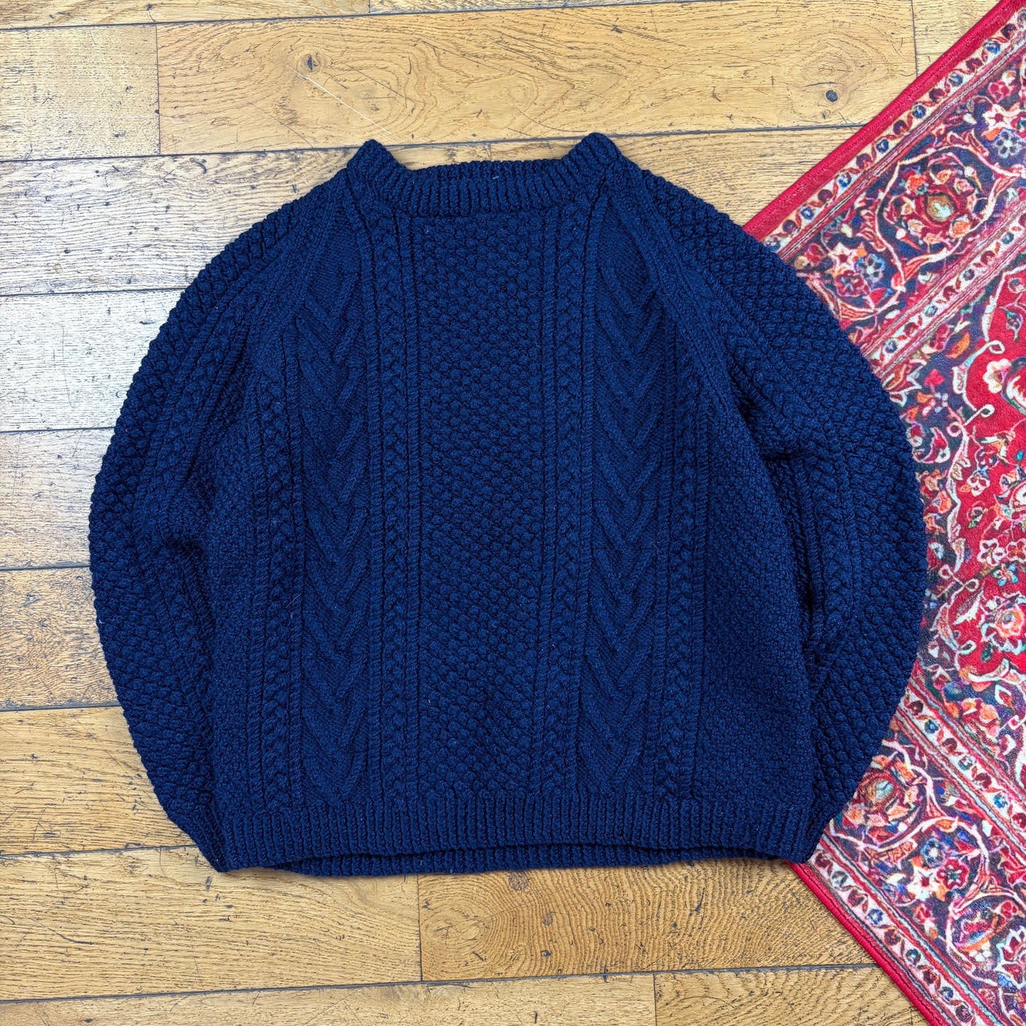 Vintage Navy Chunky Cable Knit Wool Jumper - M