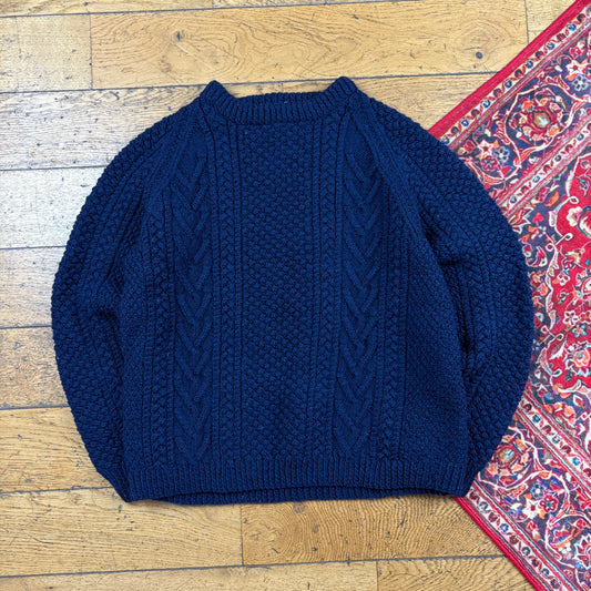 Vintage Navy Chunky Cable Knit Wool Jumper - M