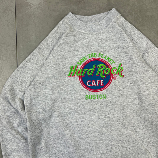 Vintage 90s Hard Rock Cafe Grey Embroidered Sweatshirt - L