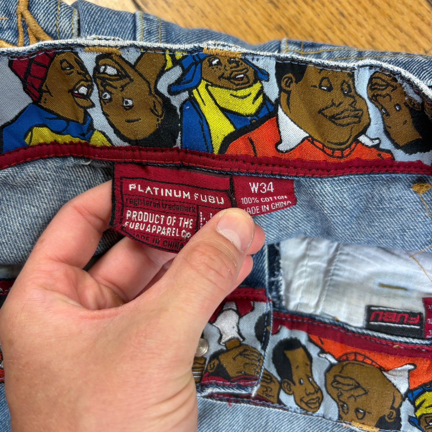 Vintage Platinum Fubu Fat Albert Embroidered Hip Hop Blue Baggy Shorts Jorts -34