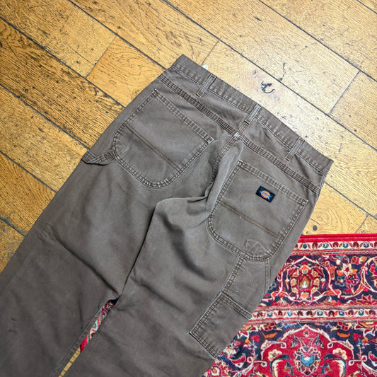 Vintage Dickies Workwear Carpenter Brown Baggy Trousers - 32S