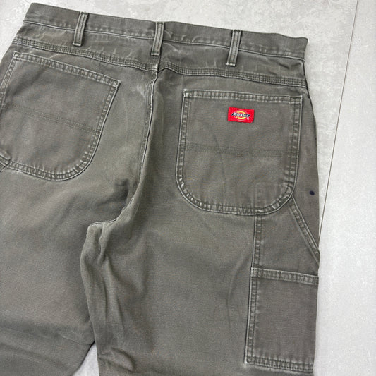 Vintage Dickies Workwear Carpenter Green Khaki Baggy Trousers - 36
