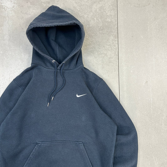Vintage 00s Nike Swoosh Navy Embroidered Hoodie Sweatshirt - M