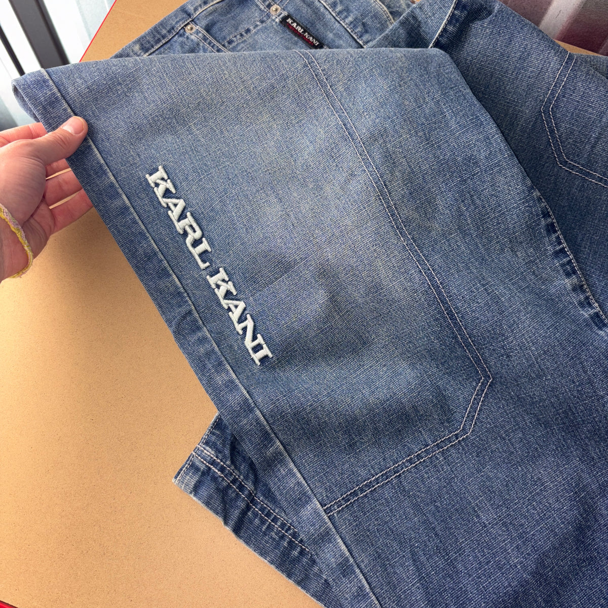 Karl Kani Blue Embroidered Japanese Denim Hip Hop Y2K Baggy Jeans - 32R