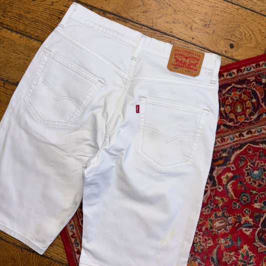 Vintage Levis 569 White Baggy Denim Shorts - 30
