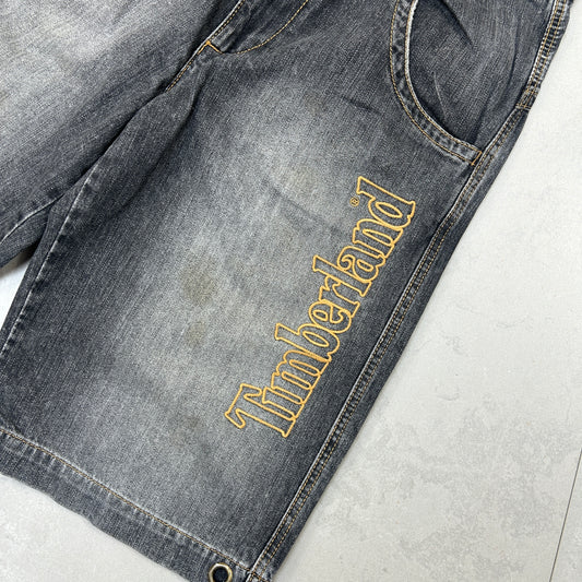 Vintage Timberland Embroidered Hip Hop Black Baggy Shorts Jorts - 33