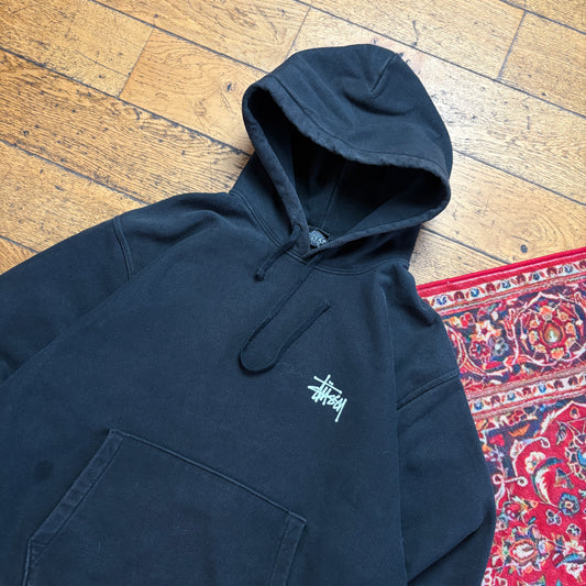 Vintage Stussy Black Hoodie Sweatshirt - L
