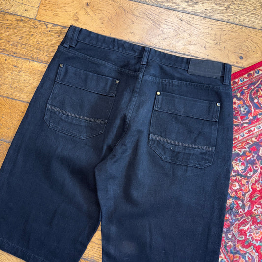 Vintage Sean John Black Embroidered Hip Hop Baggy Shorts Jorts - 38