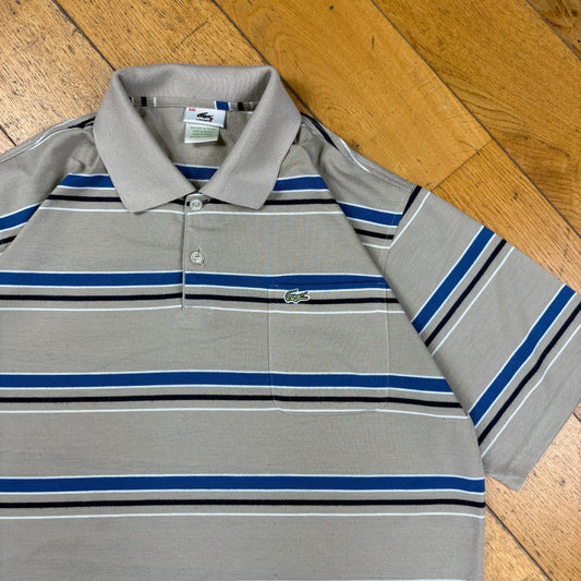 Vintage Lacoste Grey Blue Stripe Polo Shirt - L