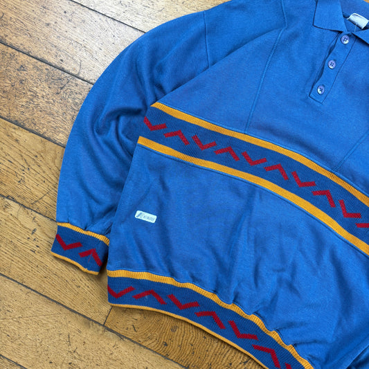 Vintage 90s K-Way Blue Embroidered Rugby Sweatshirt - S