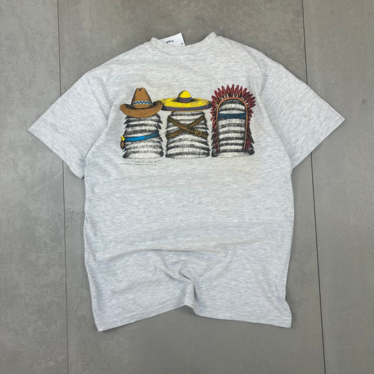 Vintage 1992 Single Stitch Cat Graphic Grey T-shirt - Small