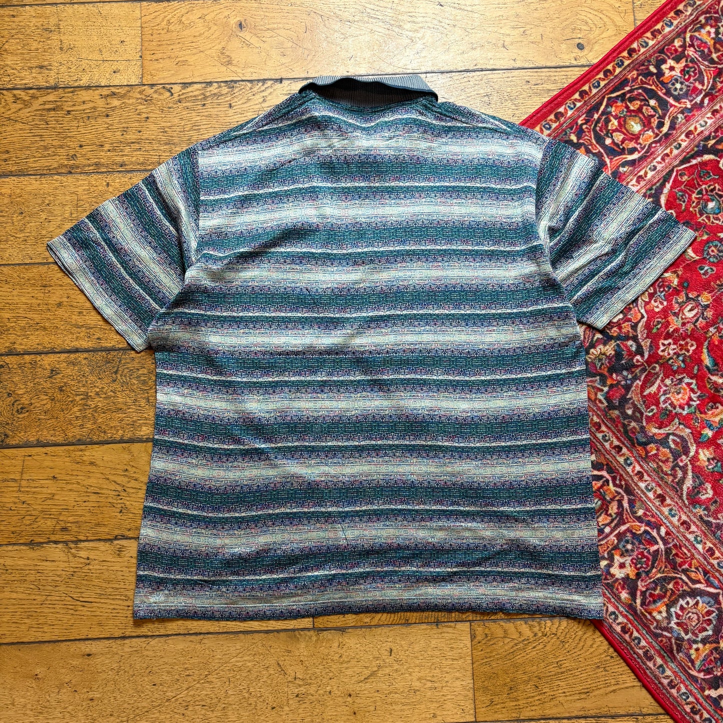 Vintage Stripe Green Pattern Polo Shirt - L