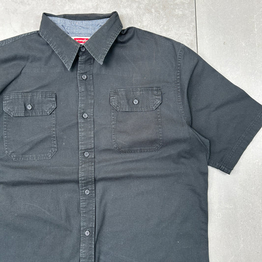 Vintage Wrangler Black Workwear Short Sleeve Cropped Shirt - L