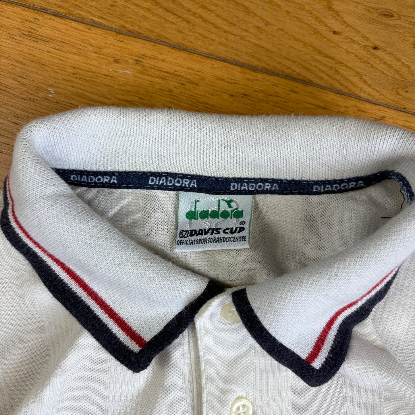 Vintage White Diadora Davis Cup Embroidered White Polo Shirt - L