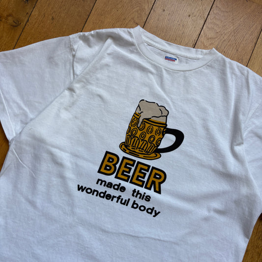 Vintage 90s Single Stitch Beer Funny White Graphic T-Shirt - M