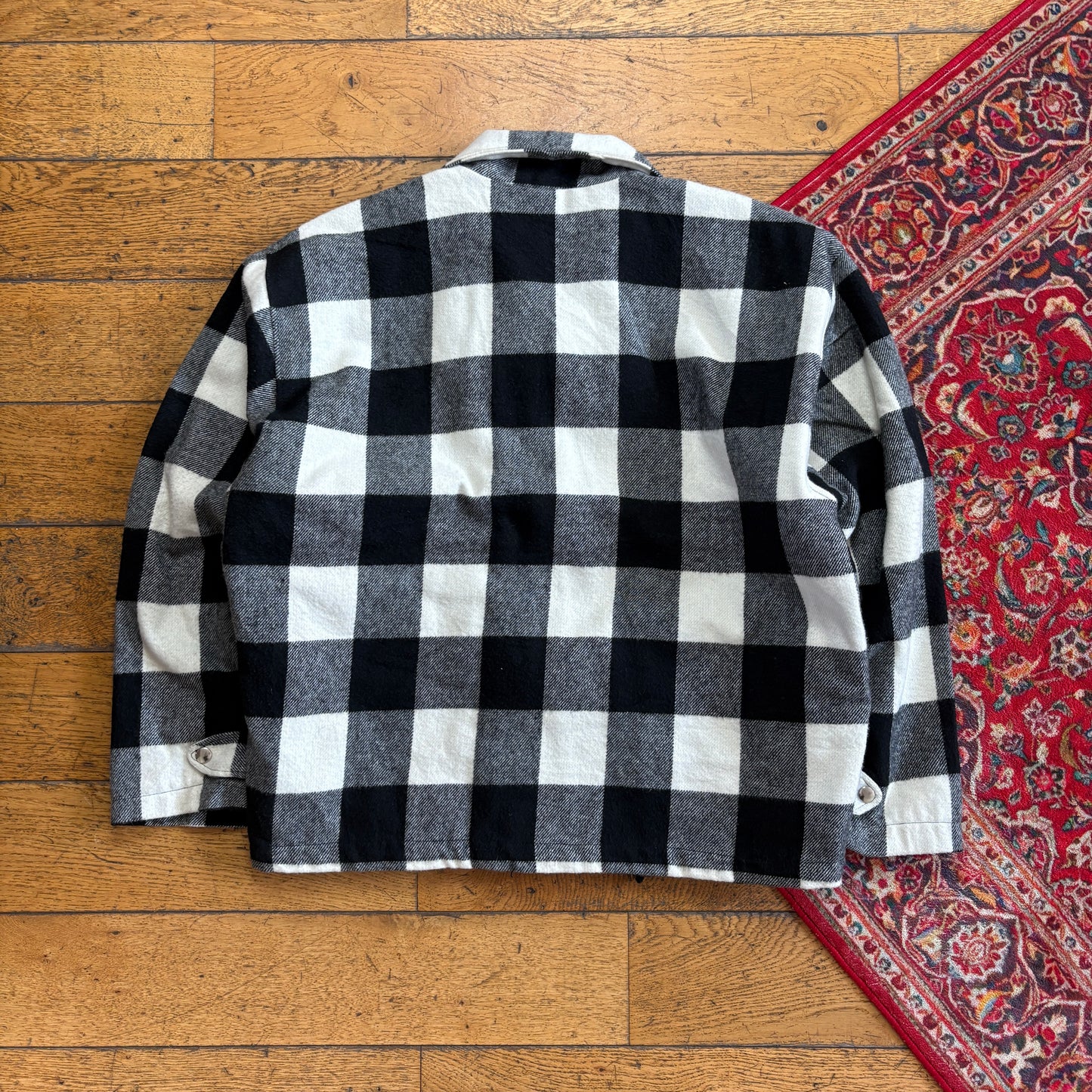 Vintage Black White Check Wool Fireman Clasp Jacket - L