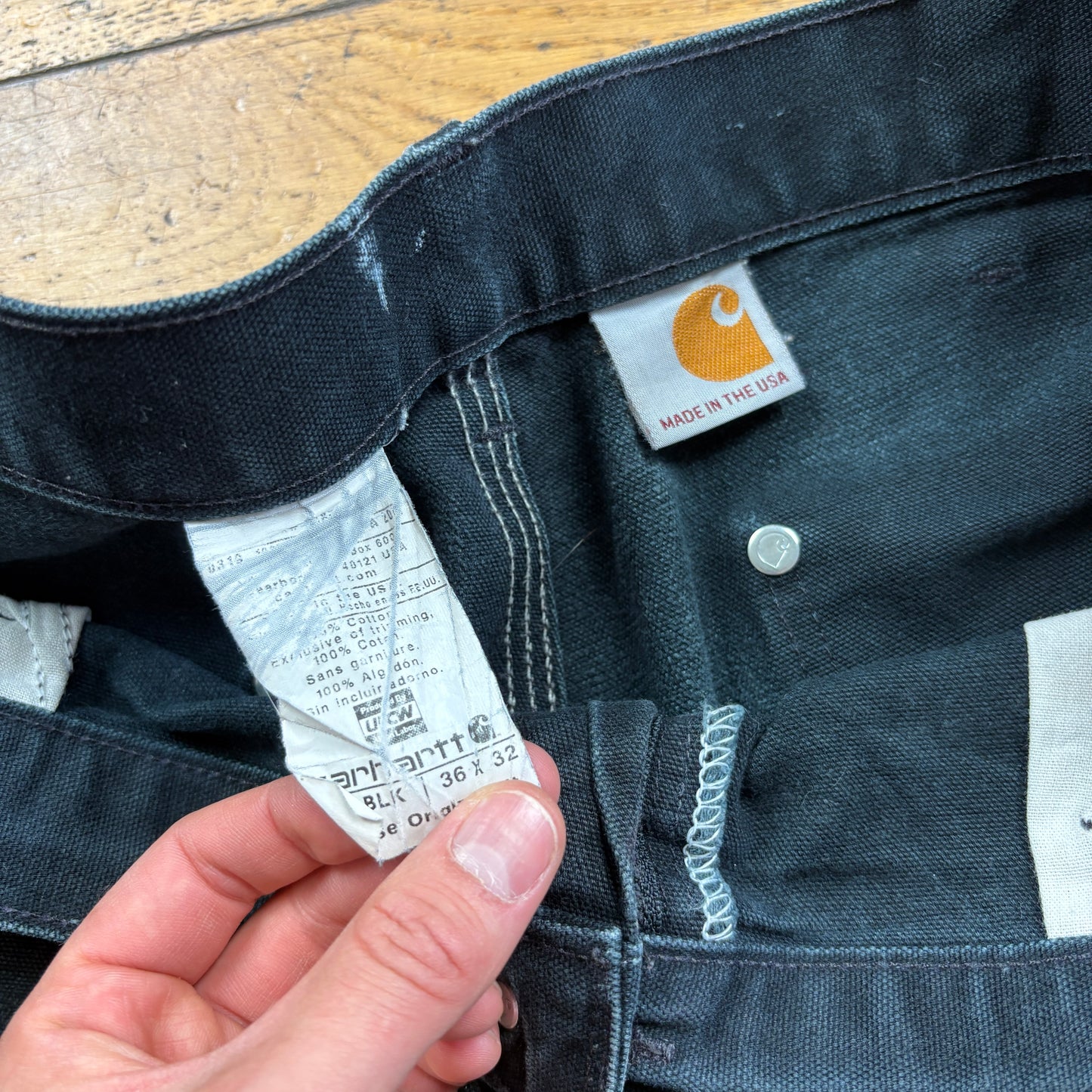 Vintage Carhartt Black Double Knee Workwear Carpenter Baggy Trousers - 36