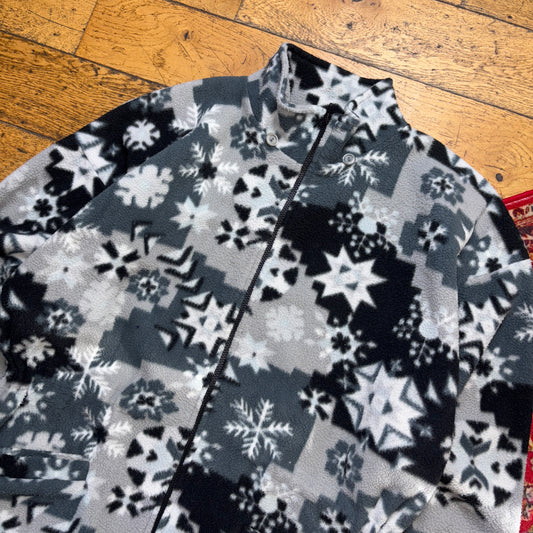 Vintage 90s Grey Crazy Funky Pattern Fleece Sweatshirt - XL