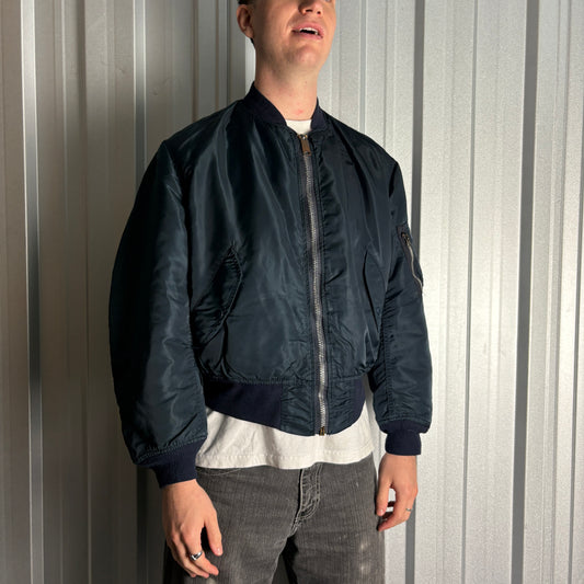 Vintage Navy Bomber Flight Aviator Cropped Boxy Jacket - M