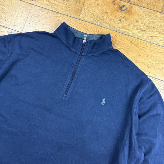 Vintage Ralph Lauren Navy Quarter Zip Embroidered Sweatshirt - XXXL