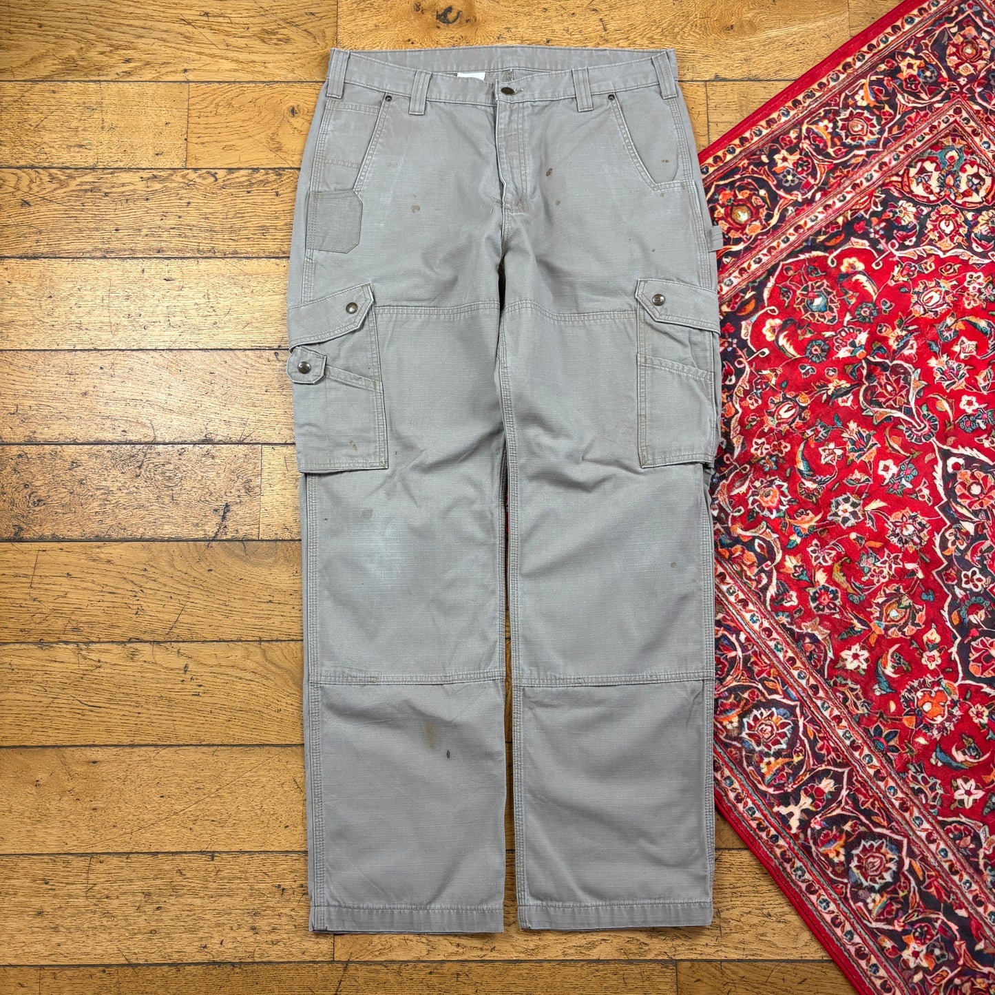 Vintage Carhartt Cream Double Knee Cargo Workwear Carpenter Baggy Trousers - 36