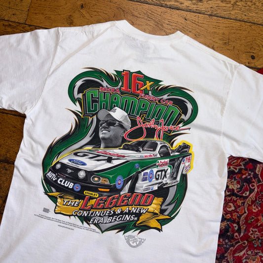 Vintage NASCAR White Racing Y2K Car Graphic T-Shirt - S
