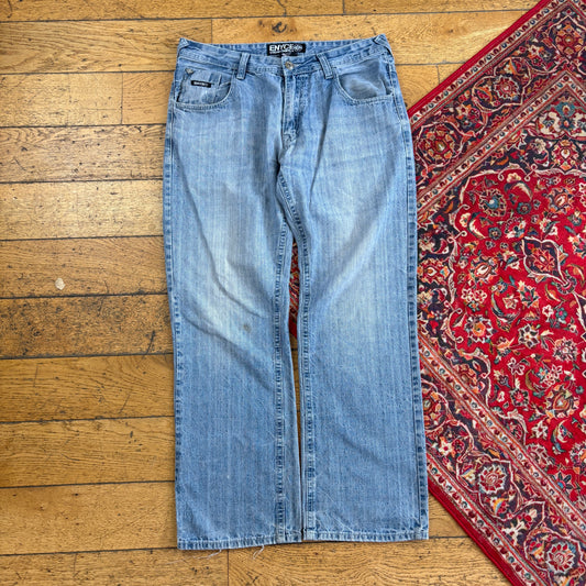 Vintage Enyce Diddy Blue Embroidered Y2K Hip Hop Baggy Jeans - 36