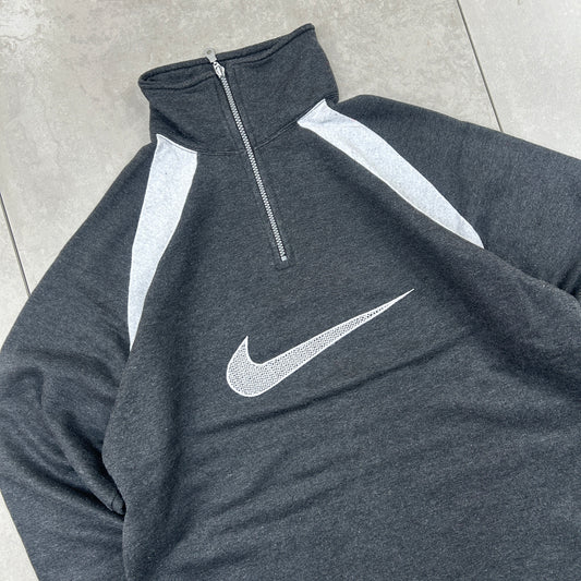 Vintage Nike Swoosh Embroidered 1/4 Zip Black Sweatshirt - Large