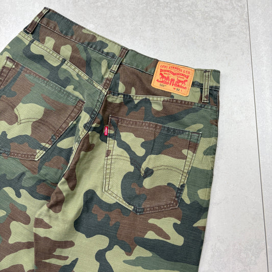 Vintage Levis 569 Camo Green Baggy Denim Shorts - 32