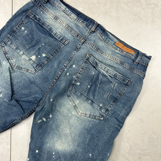 Vintage Moto Embroidered Hip Hop Baggy Blue Shorts Jorts - 36